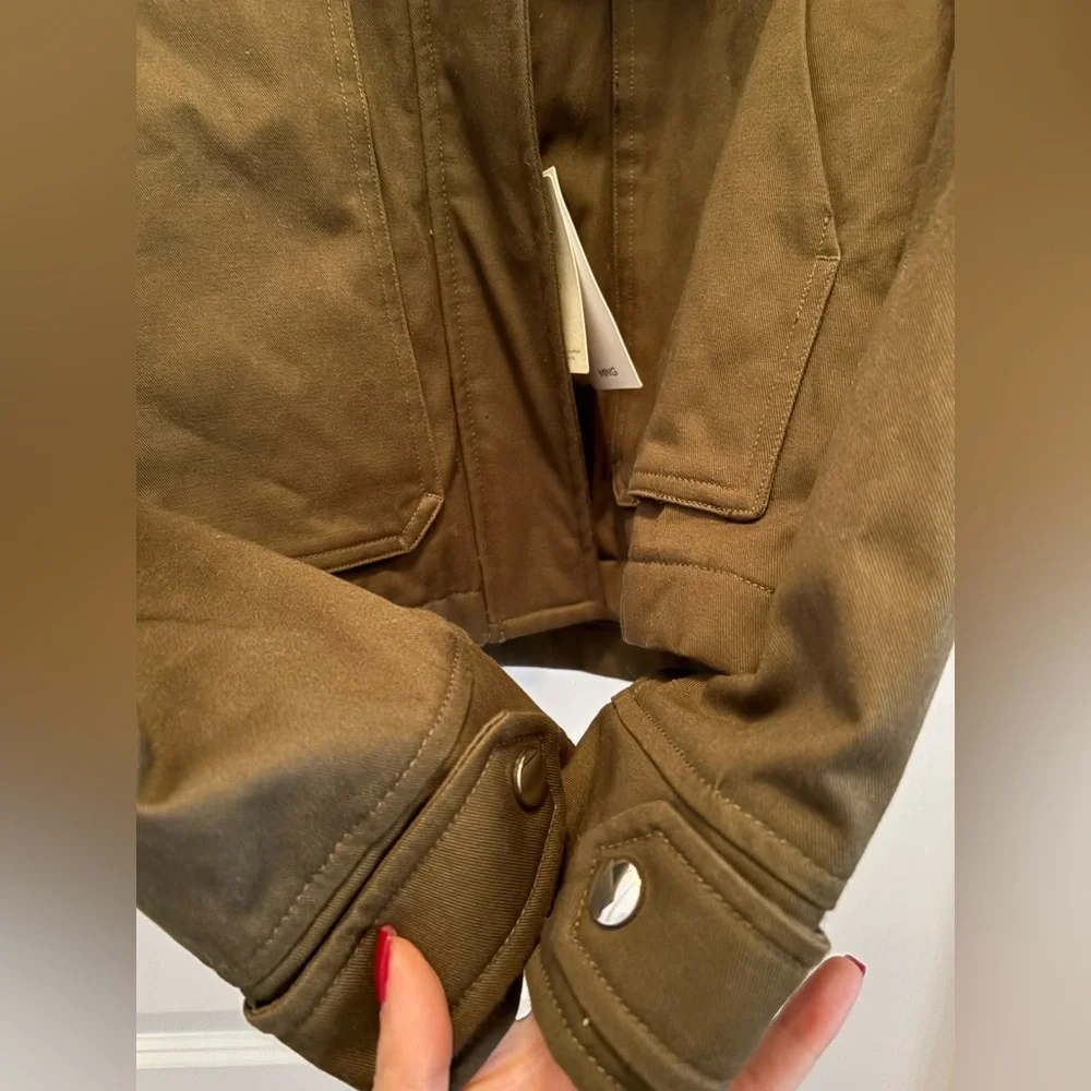 Mango Oversized Khaki Parka Faux Fur Collar Jacket NWT Small - Picture 7 of 14